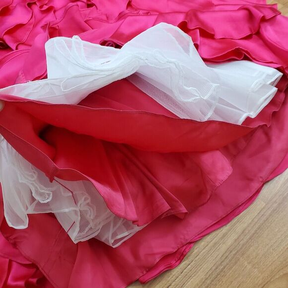 Stephen Yearick Strapless Gown HOT Pink Silk XS 2-4 Tiered Layered Skirt w/Tulle - Picture 14 of 16